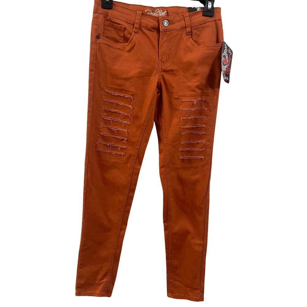 Real Love‎ Girls Burnt Orange Super Stretch Distressed Skinny Pants Size 14 NWT